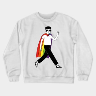 A man with a rainbow gay parade flag on his shoulders Crewneck Sweatshirt